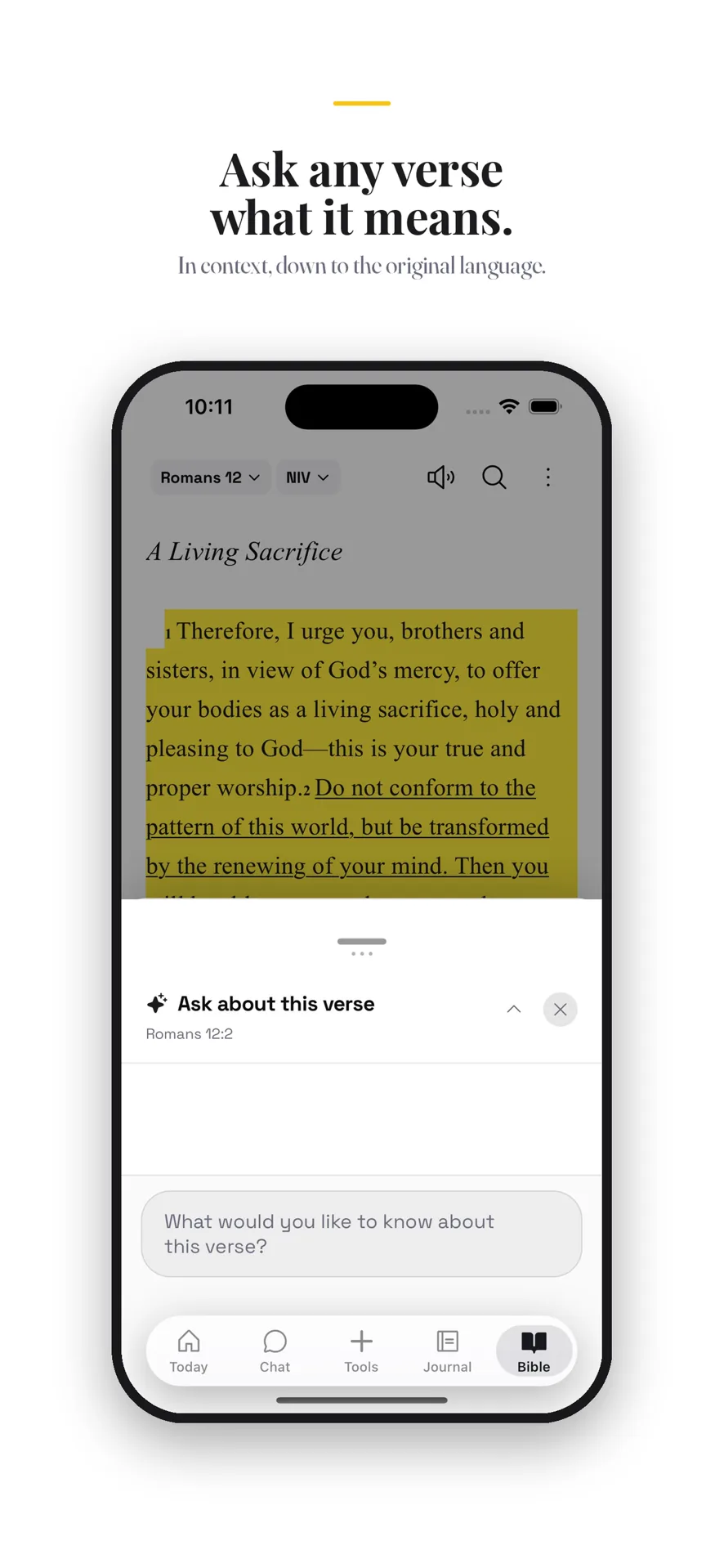 Echo on iPhone — asking a question of a specific verse and getting a grounded answer in context